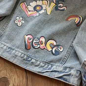 Ανοιξιάτικα φθινοπωρινά τζιν μπουφάν για κορίτσια Baby Rainbow Flower printed παλτό Παιδικό καουμπόικο μπουφάν πέτο Παιδικά εξωτερικά ενδύματα 3 έως 12 ετών