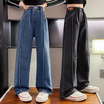 Κοριτσίστικα τζιν με φαρδύ πόδι για ανοιξιάτικο φθινόπωρο, χαλαρά vintage ρετρό παντελόνια μόδας Εφηβικά παιδικά παντελόνια 6 8 9 10 11 12 14 ετών