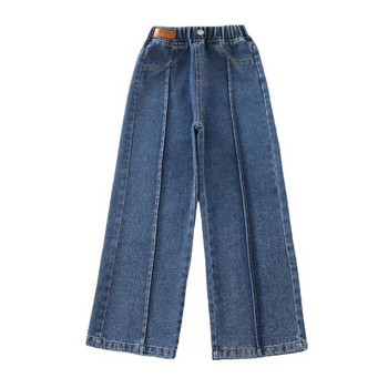 Широки дънки за момичета за пролет есен Свободни ретро прави ретро панталони Модни тийнейджърски детски панталони 6 8 9 10 11 12 14 години