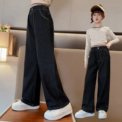 Široke traperice za djevojčice za proljeće i jesen Opuštene vintage ravne retro hlače Modne tinejdžerske dječje hlače 6 8 9 10 11 12 14 godina