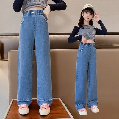 Široke traperice za djevojčice za proljeće i jesen Opuštene vintage ravne retro hlače Modne tinejdžerske dječje hlače 6 8 9 10 11 12 14 godina