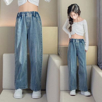 Široke traperice za djevojčice za proljeće i jesen Opuštene vintage ravne retro hlače Modne tinejdžerske dječje hlače 6 8 9 10 11 12 14 godina