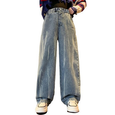 Široke traperice za djevojčice za proljeće i jesen Opuštene vintage ravne retro hlače Modne tinejdžerske dječje hlače 6 8 9 10 11 12 14 godina