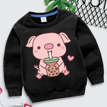 Bobo Tea Pig Print Детска суичър с качулка Пролетно облекло с дълъг ръкав Момичета Момчета Сладко анимационно розово прасе Качулки Пуловер Детски суичър