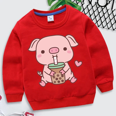 Bobo Tea Pig Print pentru copii Hanorac de primăvară cu mânecă lungă Îmbrăcăminte fete băieți drăguț desene animate porc roz Hanorac pulover pentru copii