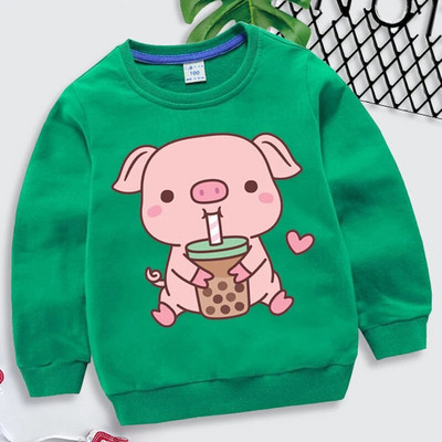 Bobo Tea Pig Print pentru copii Hanorac de primăvară cu mânecă lungă Îmbrăcăminte fete băieți drăguț desene animate porc roz Hanorac pulover pentru copii