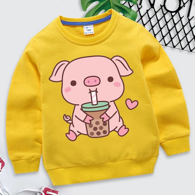 Bobo Tea Pig Print pentru copii Hanorac de primăvară cu mânecă lungă Îmbrăcăminte fete băieți drăguț desene animate porc roz Hanorac pulover pentru copii