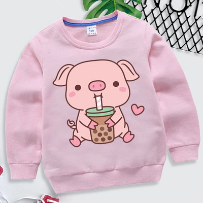 Bobo Tea Pig Print pentru copii Hanorac de primăvară cu mânecă lungă Îmbrăcăminte fete băieți drăguț desene animate porc roz Hanorac pulover pentru copii