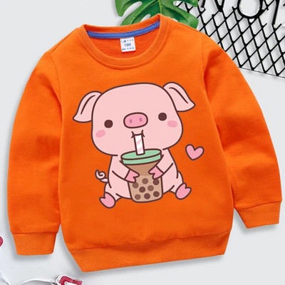 Bobo Tea Pig Print pentru copii Hanorac de primăvară cu mânecă lungă Îmbrăcăminte fete băieți drăguț desene animate porc roz Hanorac pulover pentru copii