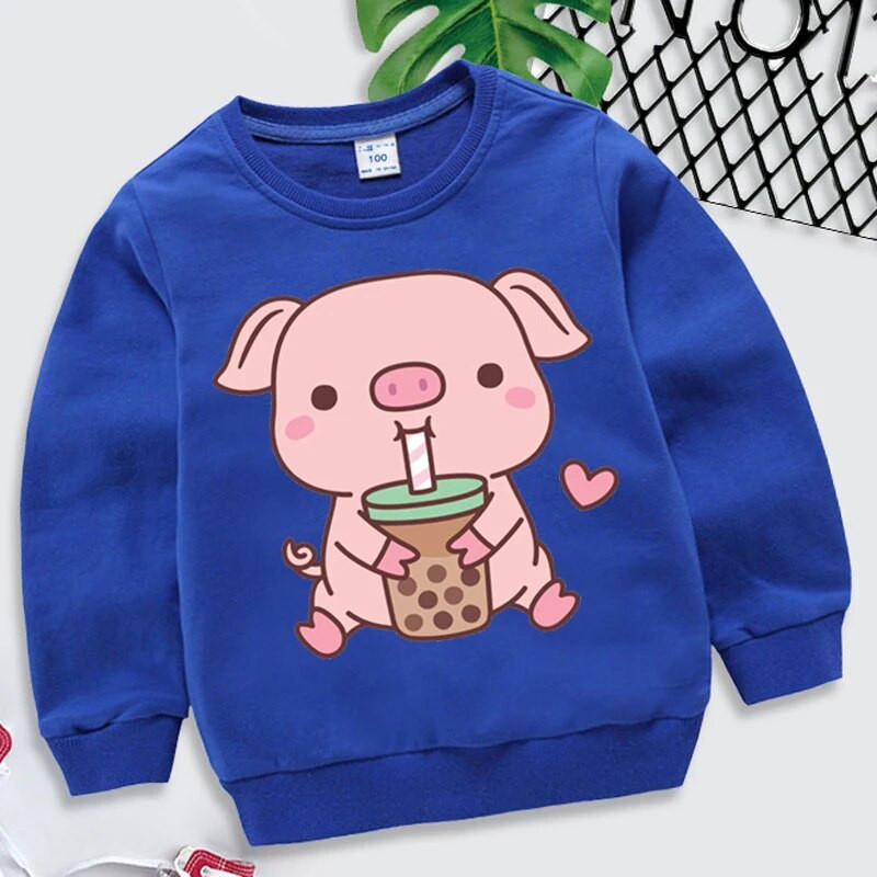 Bobo Tea Pig Print pentru copii Hanorac de primăvară cu mânecă lungă Îmbrăcăminte fete băieți drăguț desene animate porc roz Hanorac pulover pentru copii