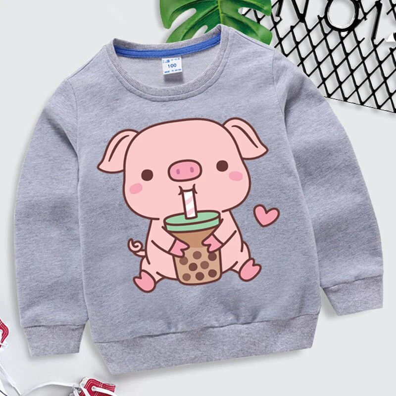 Bobo Tea Pig Print pentru copii Hanorac de primăvară cu mânecă lungă Îmbrăcăminte fete băieți drăguț desene animate porc roz Hanorac pulover pentru copii