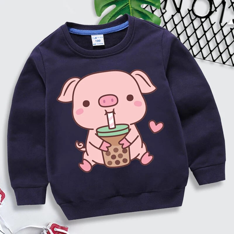Bobo Tea Pig Print pentru copii Hanorac de primăvară cu mânecă lungă Îmbrăcăminte fete băieți drăguț desene animate porc roz Hanorac pulover pentru copii