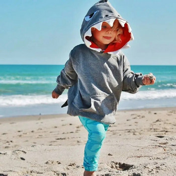 Анимационни модни дрехи за малки деца, момчета, дрехи с дълъг ръкав и качулка, акула, яке, палто, връхни дрехи 1-6T