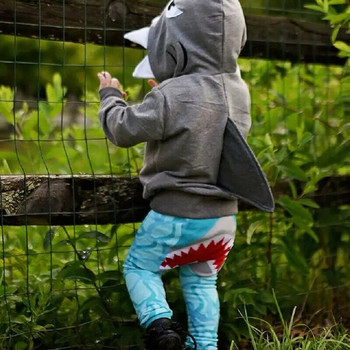 Анимационни модни дрехи за малки деца, момчета, дрехи с дълъг ръкав и качулка, акула, яке, палто, връхни дрехи 1-6T