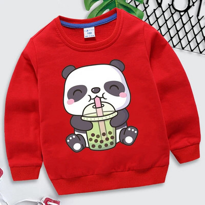 Bobo Tea Panda Hoodie Vaikams Drabužiai berniukams Mergaitėms Animaciniai megztiniai Kawaii Spausdinti megztiniai Pavasariniai Bobo Tea Panda Sportiniai drabužiai