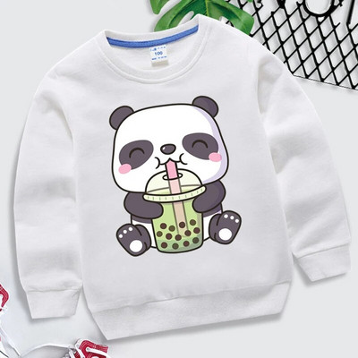 Bobo Tea Panda Hoodie Vaikams Drabužiai berniukams Mergaitėms Animaciniai megztiniai Kawaii Spausdinti megztiniai Pavasariniai Bobo Tea Panda Sportiniai drabužiai