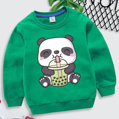Bobo Tea Panda Hoodie Vaikams Drabužiai berniukams Mergaitėms Animaciniai megztiniai Kawaii Spausdinti megztiniai Pavasariniai Bobo Tea Panda Sportiniai drabužiai