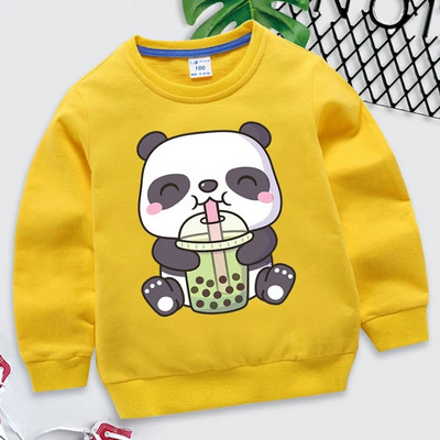 Bobo Tea Panda Hoodie Vaikams Drabužiai berniukams Mergaitėms Animaciniai megztiniai Kawaii Spausdinti megztiniai Pavasariniai Bobo Tea Panda Sportiniai drabužiai