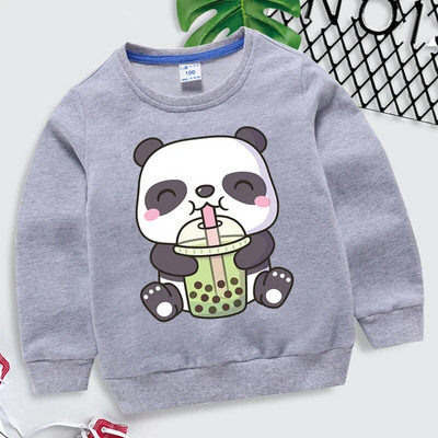 Bobo Tea Panda Hoodie Vaikams Drabužiai berniukams Mergaitėms Animaciniai megztiniai Kawaii Spausdinti megztiniai Pavasariniai Bobo Tea Panda Sportiniai drabužiai
