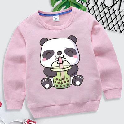 Bobo Tea Panda Hoodie Vaikams Drabužiai berniukams Mergaitėms Animaciniai megztiniai Kawaii Spausdinti megztiniai Pavasariniai Bobo Tea Panda Sportiniai drabužiai