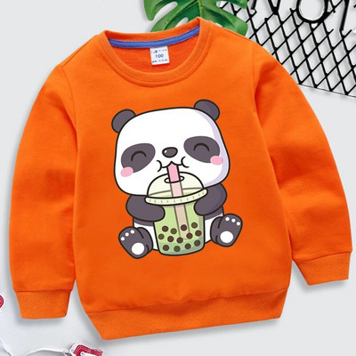 Bobo Tea Panda Hoodie Vaikams Drabužiai berniukams Mergaitėms Animaciniai megztiniai Kawaii Spausdinti megztiniai Pavasariniai Bobo Tea Panda Sportiniai drabužiai