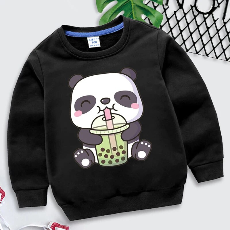 Bobo Tea Panda Hoodie Vaikams Drabužiai berniukams Mergaitėms Animaciniai megztiniai Kawaii Spausdinti megztiniai Pavasariniai Bobo Tea Panda Sportiniai drabužiai