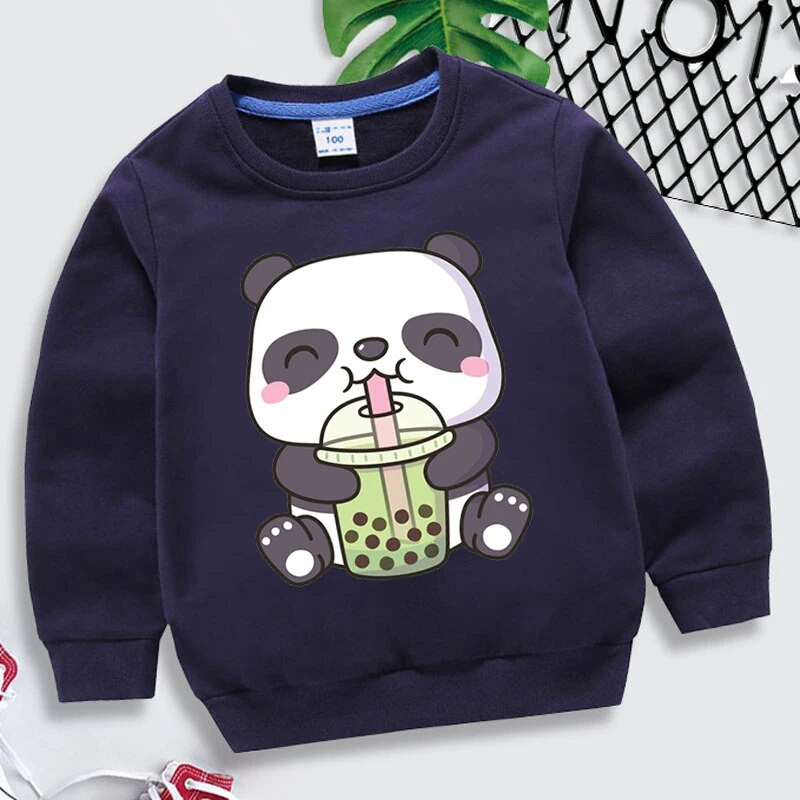 Bobo Tea Panda Hoodie Vaikams Drabužiai berniukams Mergaitėms Animaciniai megztiniai Kawaii Spausdinti megztiniai Pavasariniai Bobo Tea Panda Sportiniai drabužiai