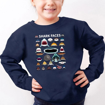 Видове качулки с принт на акула Детски моден пуловер с животни Суитшърт с дълъг ръкав Карикатура на акула Streetwear Момичета Момчета Суичър с качулка Топ