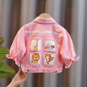 Jachete drăguțe din denim cu imprimeu de desene animate pentru copii, fete, stil coreean, modă, mâneci lungi, haine mov, blugi, haine pentru copii, 1-6 ani