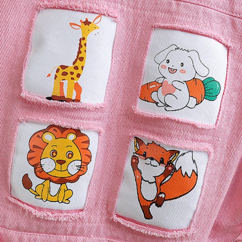 Χαριτωμένα τζιν μπουφάν με στάμπα κινουμένων σχεδίων για παιδικά κορίτσια Κορεατικής μόδας Μακρυμάνικο Μωβ τζιν παλτό Παιδικά ρούχα 1-6Y