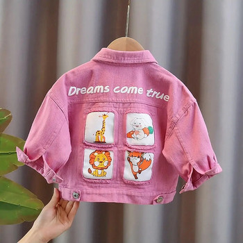 Сладки дънкови якета с анимационен принт за деца Момичета Корейски стил Модни лилави дънкови палта с дълъг ръкав Детски дрехи Горно облекло 1-6 г.