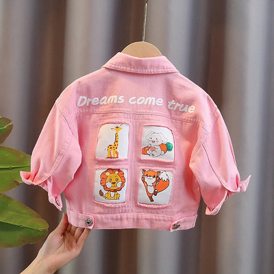 Jachete drăguțe din denim cu imprimeu de desene animate pentru copii, fete, stil coreean, modă, mâneci lungi, haine mov, blugi, haine pentru copii, 1-6 ani
