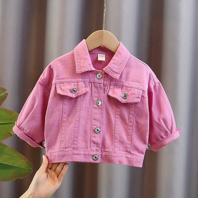Jachete drăguțe din denim cu imprimeu de desene animate pentru copii, fete, stil coreean, modă, mâneci lungi, haine mov, blugi, haine pentru copii, 1-6 ani