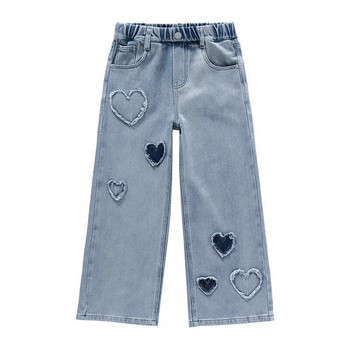 2023 New Girls Jeans Pants Μέγεθος 12 Girls Φαρδύ τζιν παντελόνι σε σχήμα καρδιάς Παιδικό τζιν παντελόνι Μόδα Παιδικό παντελόνι