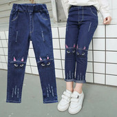 2-12 ani, primăvară și toamnă, ocazional pentru copii, design drăguț de pisici, blugi pentru copii, pantaloni, blugi pentru fete, pantaloni, îmbrăcăminte pentru copii, pantaloni rupti