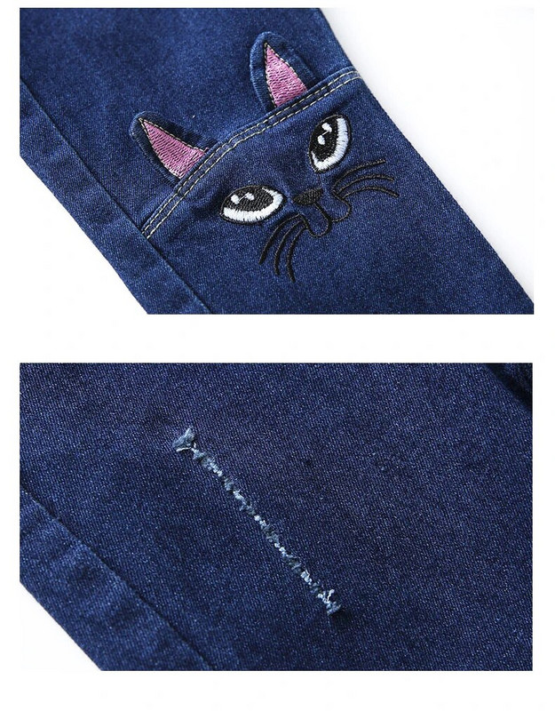 2-12 ani, primăvară și toamnă, ocazional pentru copii, design drăguț de pisici, blugi pentru copii, pantaloni, blugi pentru fete, pantaloni, îmbrăcăminte pentru copii, pantaloni rupti