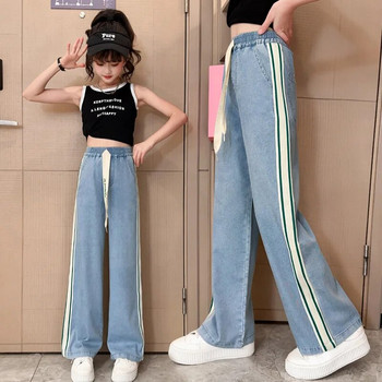 Детски дънки за момичета Свободни прави панталони Лятно училище Широки панталони за момичета Модни детски дълги дънки 5-15 години