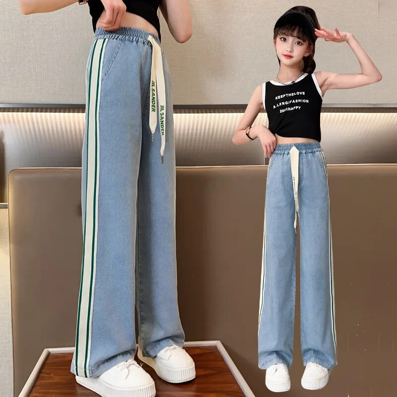 Παιδικά τζιν για κορίτσια Φαρδιά ίσια παντελόνια Καλοκαιρινό σχολείο για κορίτσια Φαρδιά παντελόνια Μόδα Παιδικά μακρύ τζιν 5-15 ετών