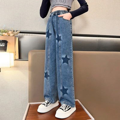 Traperice za djevojčice 2024. Proljeće Novo ljepilo Hlače širokih nogavica sa zvijezdom petokrakom Dječje trendi tinejdžerske dječje hlače 8 10 12 godina