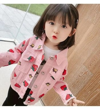 Βρεφικό παλτό Κοριτσίστικο Τζιν μπουφάν Βαμβακερό μακρυμάνικο Ρούχα Χαριτωμένο Strawberry Girl Εξωτερικό παλτό Παιδικό τζιν Παιδικό μπουφάν 9M-6T