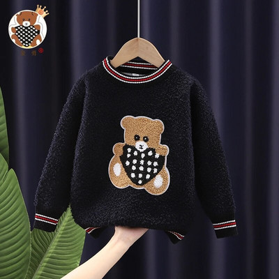 Pulover de Crăciun pentru copii Fată Toamnă Iarnă Pluș Gros Desen animat Ursul mic Pulover cald cu mânecă lungă Haina pentru băiat