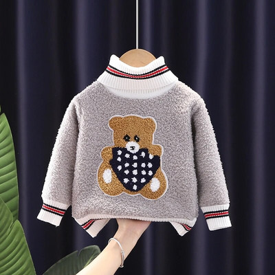 Pulover de Crăciun pentru copii Fată Toamnă Iarnă Pluș Gros Desen animat Ursul mic Pulover cald cu mânecă lungă Haina pentru băiat