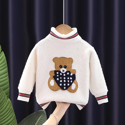 Pulover de Crăciun pentru copii Fată Toamnă Iarnă Pluș Gros Desen animat Ursul mic Pulover cald cu mânecă lungă Haina pentru băiat