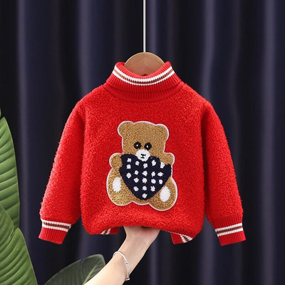 Pulover de Crăciun pentru copii Fată Toamnă Iarnă Pluș Gros Desen animat Ursul mic Pulover cald cu mânecă lungă Haina pentru băiat