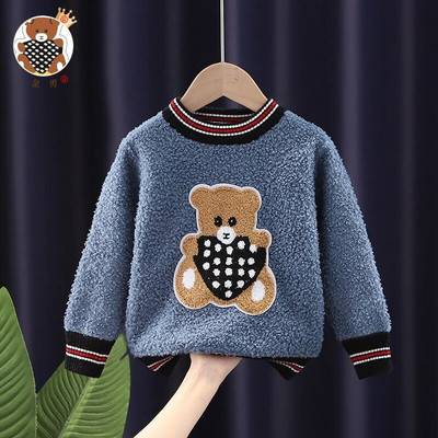 Pulover de Crăciun pentru copii Fată Toamnă Iarnă Pluș Gros Desen animat Ursul mic Pulover cald cu mânecă lungă Haina pentru băiat