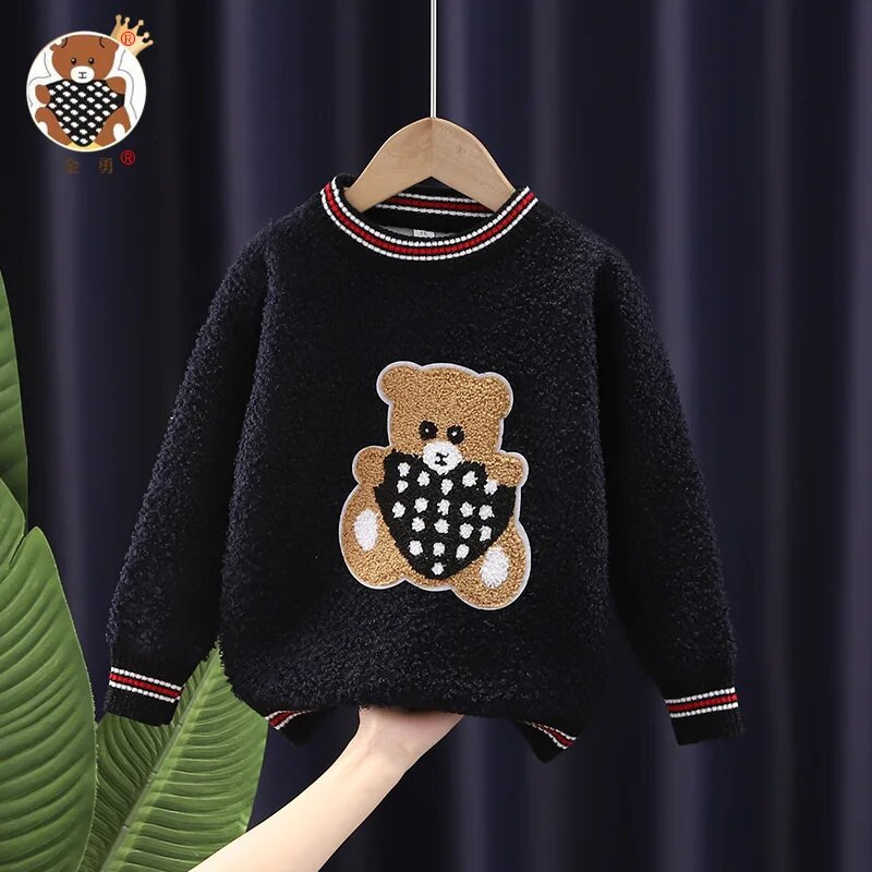 Pulover de Crăciun pentru copii Fată Toamnă Iarnă Pluș Gros Desen animat Ursul mic Pulover cald cu mânecă lungă Haina pentru băiat