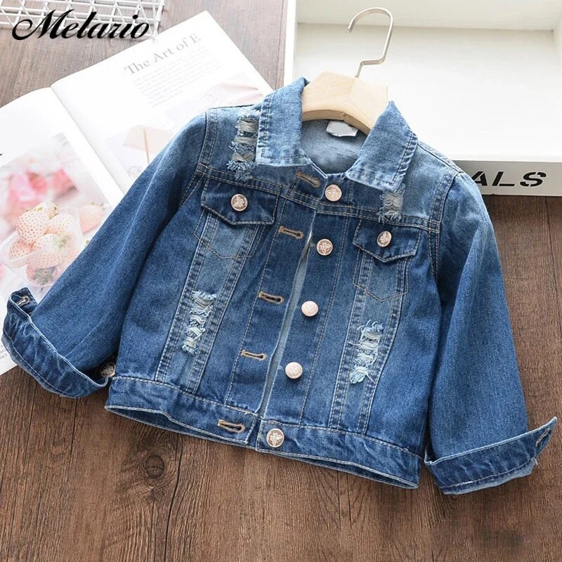 Melario mergaičių paltai Rudeninė džinsinė striukė mergaitėms Kasdienis animacinis filmas Siuvinėjimas Vaikų drabužiai Viršutiniai drabužiai mergaitėms Vaikiški drabužiai