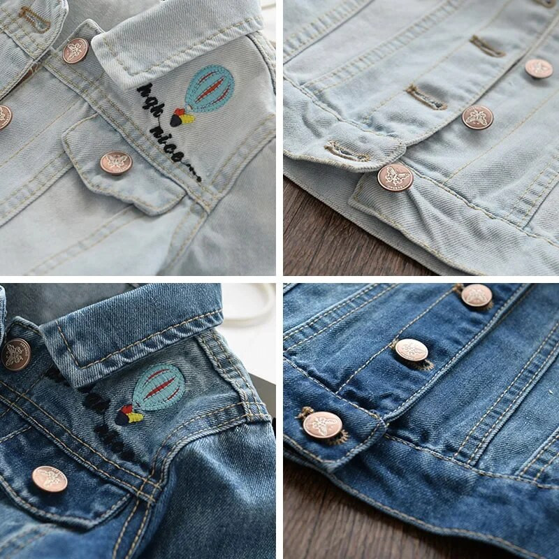 Melario mergaičių paltai Rudeninė džinsinė striukė mergaitėms Kasdienis animacinis filmas Siuvinėjimas Vaikų drabužiai Viršutiniai drabužiai mergaitėms Vaikiški drabužiai