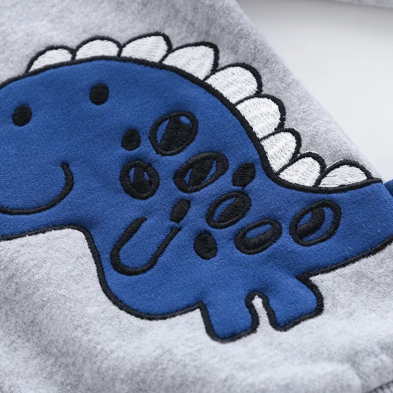 Pavasario rudeniniai šukuoti berniukų gobtuvai su užtrauktuku. Kasdieniai dinozaurų rašto megztiniai 2–6 m ilgomis rankovėmis, vaikų drabužiai