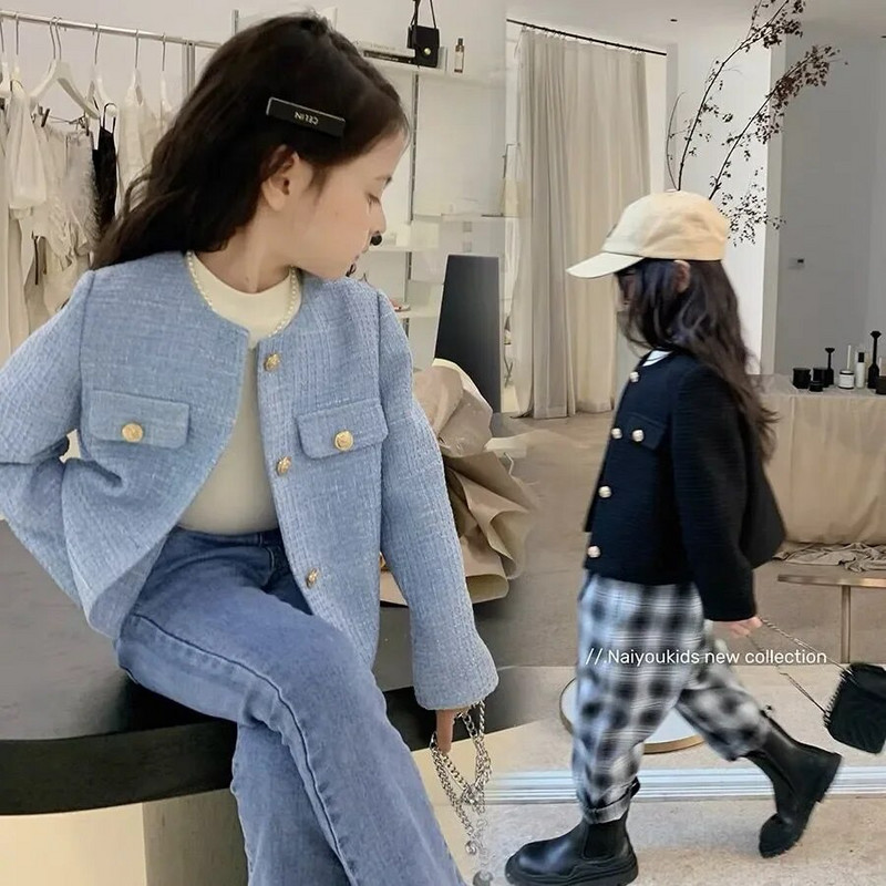 Negru/Albastru Moda Fete Bebeluși Cardigan Jachete Copii Copii Jachetă elegantă pentru ziua de naștere Trenci Haine Pardesi